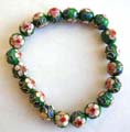 Fashion stretchy bracelet with multi rounded green handmade enamel cloisonne   flower beads design 