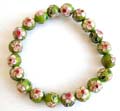 Multi rounded greenish handmade enamel cloisonne   flower beadeds forming fashion stretchy bracelet 