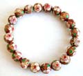 Fashion stretchy bracelet with multi rounded reddish handmade enamel cloisonne   flower beads design 
