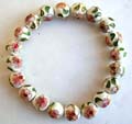 Fashion stretchy bracelet with multi rounded whitish handmade enamel cloisonne   flower beads design 