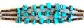 Fashion Tibetan bracelet in triple beaded string design with multi blue turquoise stone chips embedded at center 
