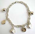 Fashion bracelet in flat chain design with multi circular moon and star pattern decor
