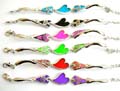 Fashion bracelet with 2 curve strips holding an enamel color, wavy heart love pattern at center, assorted color randomly pick