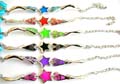 Fashion bracelet with 2 curve strips holding an enamel color star pattern at center, assorted color randomly pick