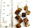 Fashion earring with multi square shape brown seashell dangle design, fish hook back for convenience closure 
