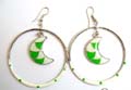 Fashion earring with hand crafted enamel , pattern decor moon in circle pattern design, fish hook back for convenience cloaure, assorted color randomly pick 