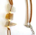 Fashion necklace in brown imitation leather string design with 3 natural stone pendant 