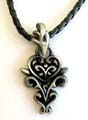 Fashion necklace with black twisted imitation leather string holding a heart love floral pendant at center