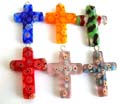 Religious jewelry wholesale fashion pendant in cross shape design with handmade Millefiori flower ( thousand of flower ) glass , assorted color randomly pick 