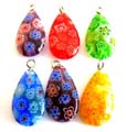 Fashion pendant in flat water drop shape design with handmade Millefiori flower ( thousand of flower ) glass , assorted color randomly pick 