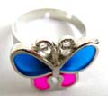 Fashion ring with enamel color butterfly pattern decor at center, 36 pieces per tray, assorted color and size randomly pick