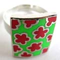 Fashion ring with multi red flower decor green rectangular pattern at center, 36 pieces per tray, assorted color and size randomly pick