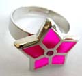 Fashion ring with enamel color star pattern decor at center, 36 pieces per tray, assorted color and size randomly pick 