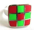 Fashion ring with enamel color multi line sectioning square pattern decor at center, 36 pieces per tray, assorted color and size randomly pick 