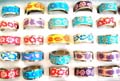 Fashion fimo wide band ring with assorted flower pattern decor around, assorted color and size randomly pick