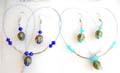 Fashion necklace and earring set, beaded necklace holding olive shape handmade enamel cloisonne   flower bead at center and same design fish hook earring, assorted color randomly pick
