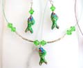 Fashion necklace and earring set, beaded necklace holding handmade enamel cloisonne   fish bead at center and same design fish hook earring, assorted color randomly pick