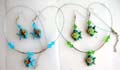 Fashion necklace and earring set, beaded necklace holding handmade enamel cloisonne   tropical fish bead at center and same design fish hook earring, assorted color randomly pick