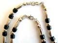 Fashion necklace and bracelet set, fashion necklace with multi black beads and olive and pearl shape silver beads inlaid and same design bracelet for match up 