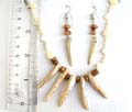 Fashion necklace and earring set, multi white diamond shape seashell chip forming fashion necklace with 5 spiky strip seashell pendant, beaded spiky seashell inlaid fish hook earring for match up 