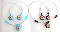 Fashion necklace and earring set, beaded necklace holding a handmade enamel cloisonne   flower bead pendant at center and same design fish hook earring, assorted color randomly pick