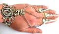 Fashion slave bracelet with double snake pattern design and 3 chain in sharp nail rings, mini bells decor 