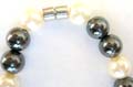 Fashion hematite necklace with multi pearl shape white and black hematite beads inlaid, magnetic end for convenience closure