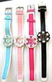 Fashion watch with assorted color imitation leather band and flower clock face design, randomly pick