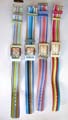 Fashion watch with rectangular clock face design and triple color strip band decor, assorted color randomly pick