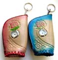 Fashion key chain purse watch with flower pattern decor , assorted color randomly pick