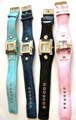 Fashion watch in long or fat rectangular clock face design with button on imitation leather band design, assorted color randomly pick 