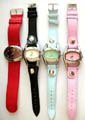 Fashion watch in elliptical clock face design with or without button on imitation leather band decor, assorted color randomly pick 
