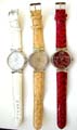 Fashion watch with rounded clock face and imitation leather band design, assorted color randomly pick 