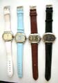 Fashion watch with elliptical clock face and imitation leather band design, assorted color randomly pick 
