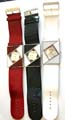 Fashion watch with enamel color 4 triangle forming rectangular clock face design and assorted color imitation leather band, randomly pick 