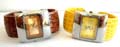 Wide band fashion bangle watch with rectangular clock face design and crack decor on band, assorted color randomly pick 