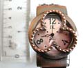 Fashion bronze watch with dotted around flower clock face design and double flower rows decor along band, 3 color tone randomly pick 