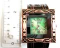 Fashion bronze watch with pattern decor around square clock face design and human figure decor on band, assorted color randomly pick 