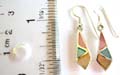 925. sterling silver fis hook earring in geometrical design with line sectioned, 3 mini color seashell chips inlaid