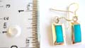 Fish hook back sterling silver earring with rectangular blue turquoise stone inlaid