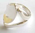 Solid 925. sterling silver ring with Y shape pattern holding a curve central design