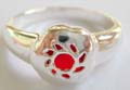 925. sterling silver ring with red cz stone embedded flower pattern central design