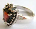 925. sterling silver ring eith dotted pattern edge decor water-drop shape red garnet stone inlaid at center