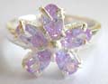 Five light purple cz stone forming flower pattern central decor 925. sterling silver ring 