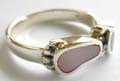 925. sterling silver ring with pinkish and blue seashell embedded double feet pattern central decor