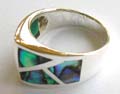 925. sterling silver ring with 6 irregular abalone seashell inlaid arrow shape pattern central design