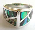 925. sterling silver ring with 6 irregular abalone seashell inlaid arrow shape pattern central design