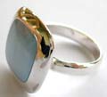 Blue mother of pearl seashell stone inlaid sqaure shape pattern central design 925. sterling silver ring 