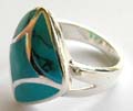 925. sterling silver ring with line sectioned, genuine blue turquoise stone inlaid wavy diamond shape pattern central design