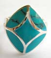 925. sterling silver ring with line sectioned, genuine blue turquoise stone inlaid wavy diamond shape pattern central design